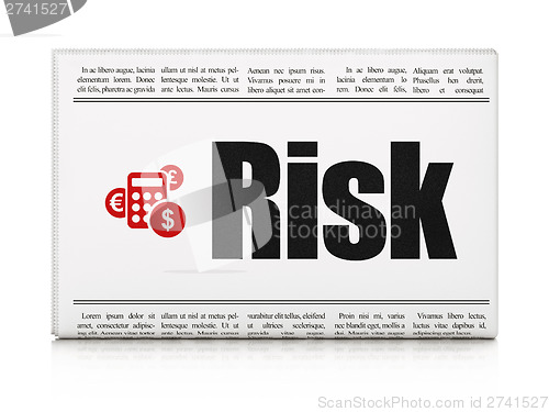 Image of Finance news concept: newspaper with Risk and Calculator