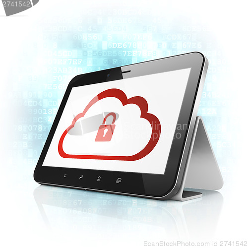 Image of Cloud technology concept: Cloud With Padlock on tablet pc