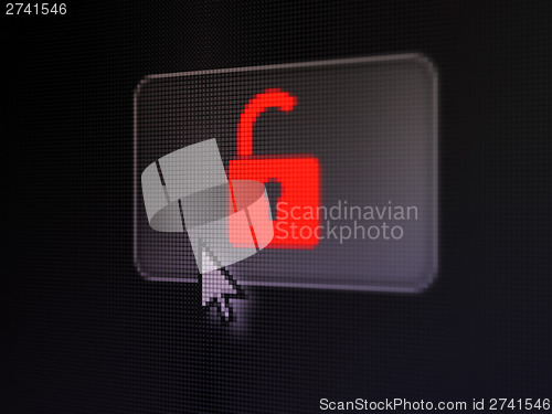 Image of Information concept: Opened Padlock on digital button background