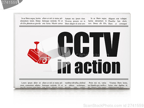 Image of Safety news concept: newspaper with CCTV In action and Cctv Came