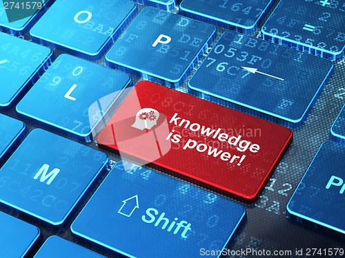 Image of Education concept: Head With Gears and Knowledge Is power!
