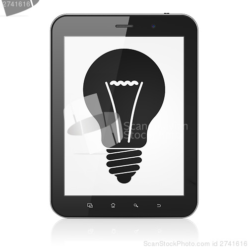 Image of Business concept: Light Bulb on tablet pc computer