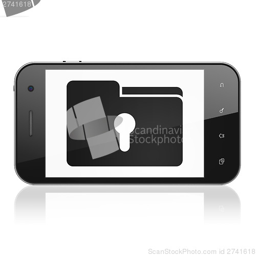 Image of Finance concept: Folder With Keyhole on smartphone