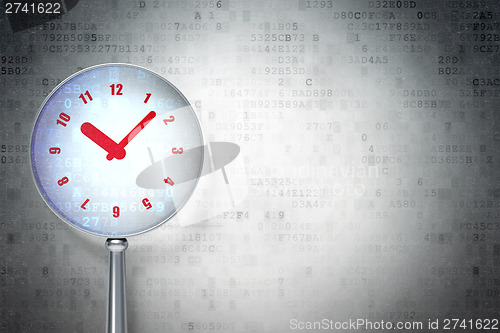 Image of Time concept:  Clock with optical glass on digital background