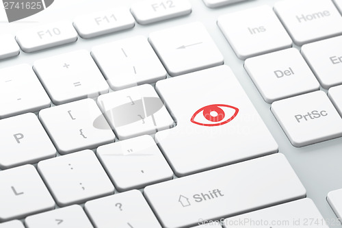 Image of Privacy concept: Eye on computer keyboard background