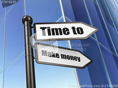 Image of Time concept: Time to Make money on Building background
