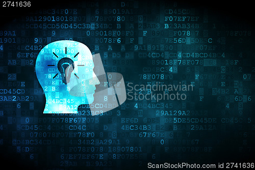 Image of Marketing concept: Head With Light Bulb on digital background