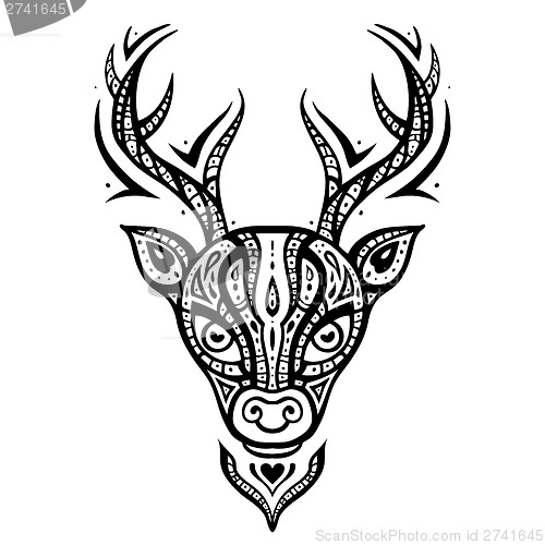 Image of Deer head. Ethnic pattern.