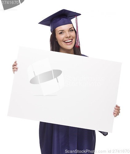 Image of Female Graduate in Cap and Gown Holding Blank Sign