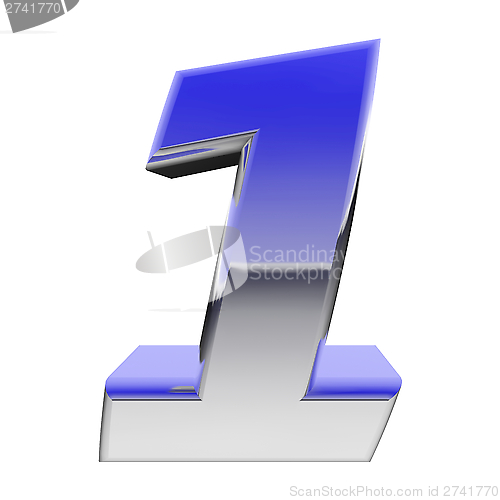 Image of Chrome number 1 with color gradient reflections isolated on white