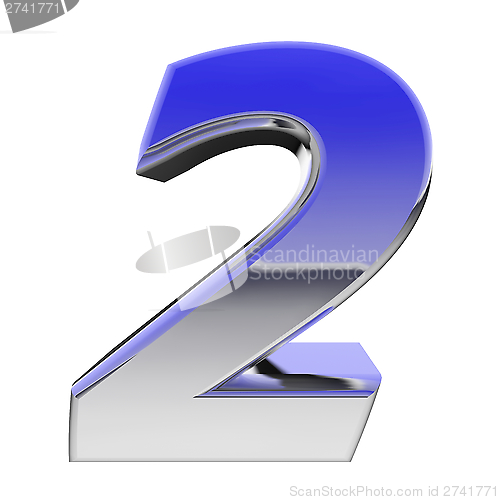 Image of Chrome number 2 with color gradient reflections isolated on white