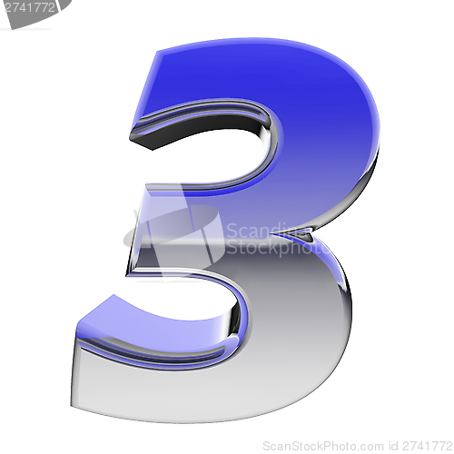 Image of Chrome number 3 with color gradient reflections isolated on white