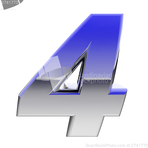 Image of Chrome number 4 with color gradient reflections isolated on white
