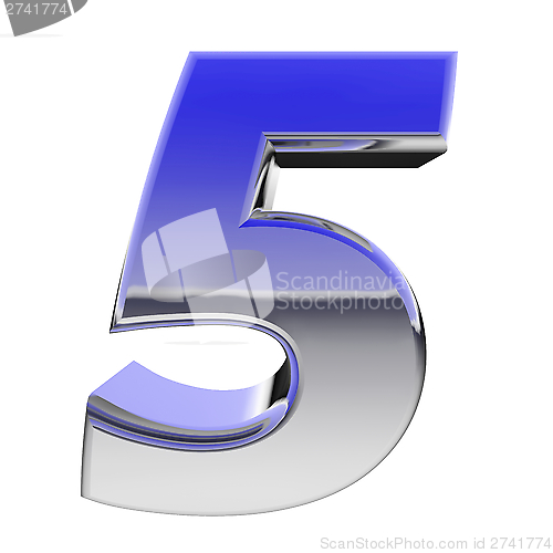 Image of Chrome number 5 with color gradient reflections isolated on white