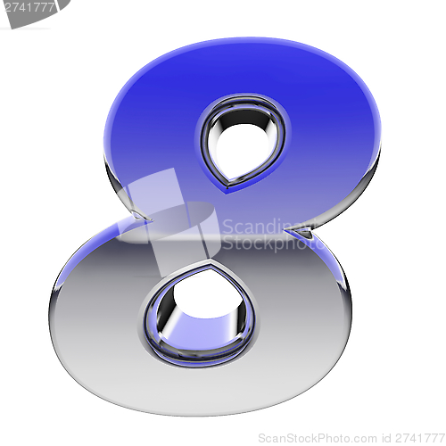 Image of Chrome number 8 with color gradient reflections isolated on white