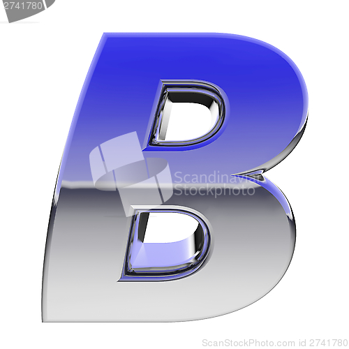 Image of Chrome alphabet symbol letter B with color gradient reflections isolated on white