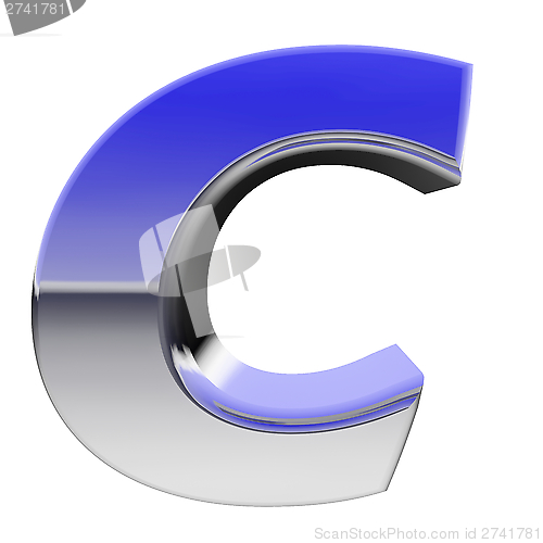 Image of Chrome alphabet symbol letter C with color gradient reflections isolated on white