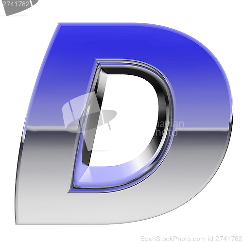 Image of Chrome alphabet symbol letter D with color gradient reflections isolated on white