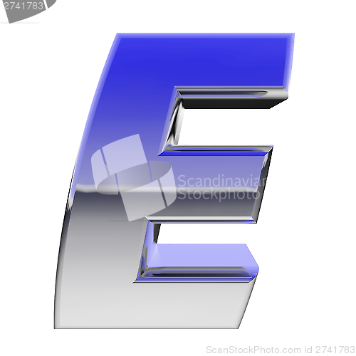 Image of Chrome alphabet symbol letter E with color gradient reflections isolated on white