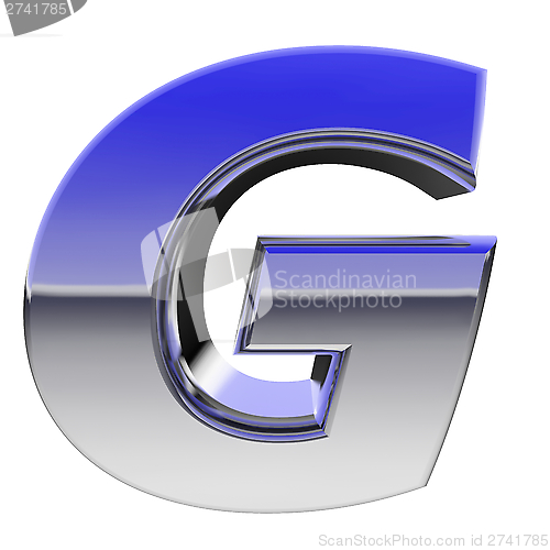 Image of Chrome alphabet symbol letter G with color gradient reflections isolated on white