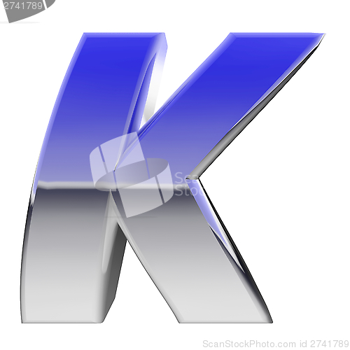 Image of Chrome alphabet symbol letter K with color gradient reflections isolated on white