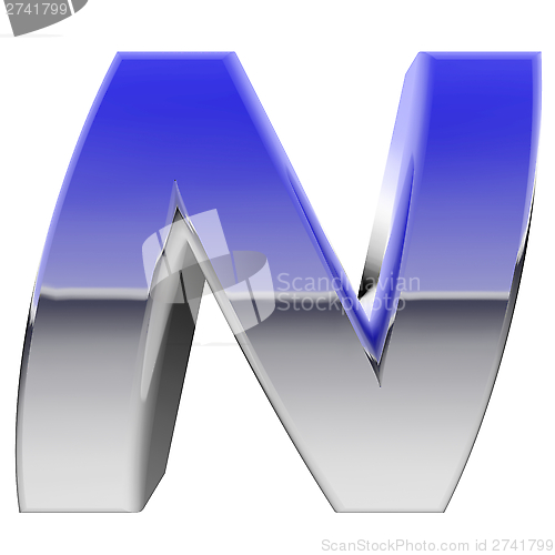 Image of Chrome alphabet symbol letter N with color gradient reflections isolated on white