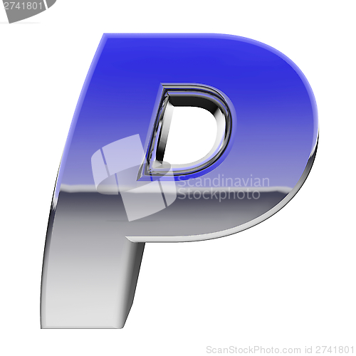 Image of Chrome alphabet symbol letter P with color gradient reflections isolated on white