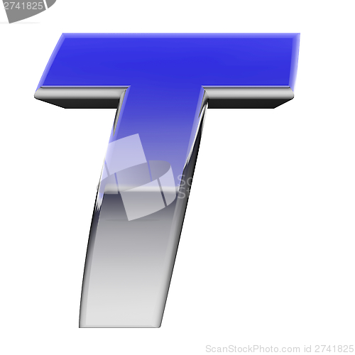 Image of Chrome alphabet symbol letter T with color gradient reflections isolated on white