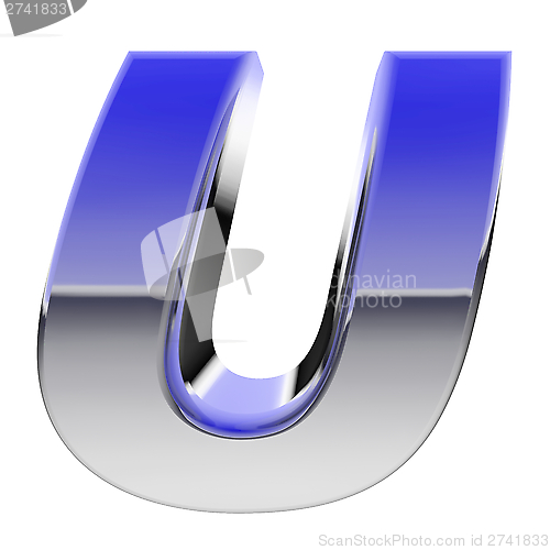 Image of Chrome alphabet symbol letter U with color gradient reflections isolated on white