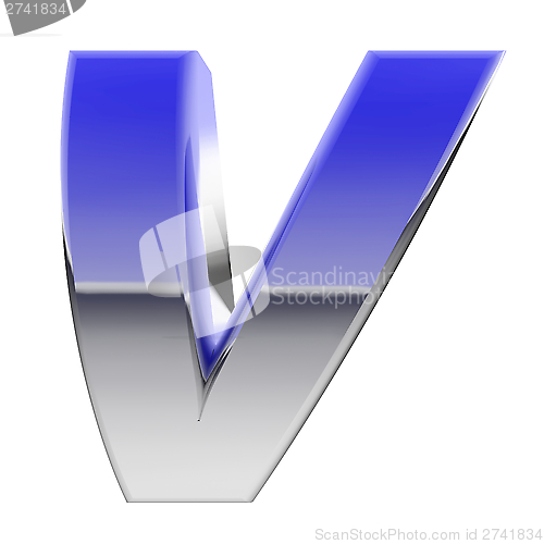 Image of Chrome alphabet symbol letter V with color gradient reflections isolated on white