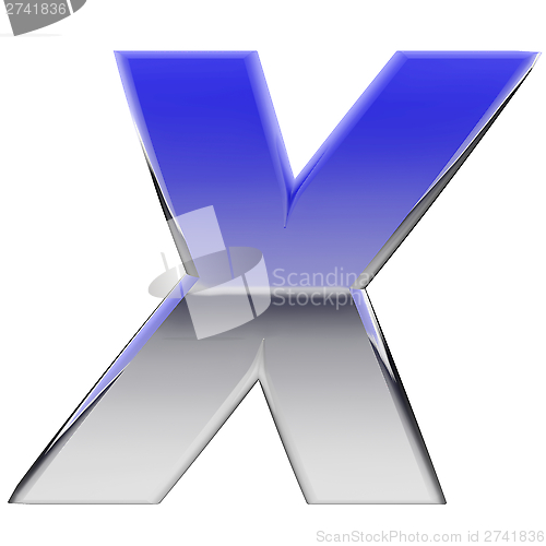 Image of Chrome alphabet symbol letter X with color gradient reflections isolated on white