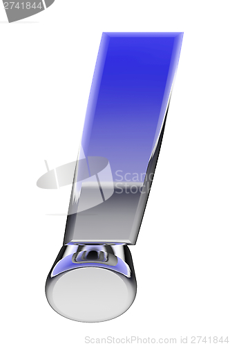 Image of Chrome exclamation mark with color gradient reflections isolated on white