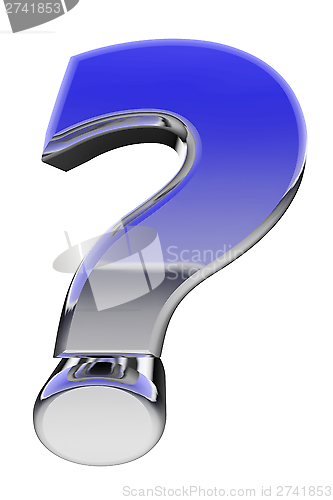 Image of Chrome question mark with color gradient reflections isolated on white