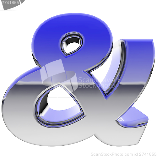 Image of Chrome ampersand sign with color gradient reflections isolated on white