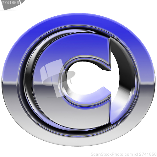 Image of Chrome copyright sign with color gradient reflections isolated on white
