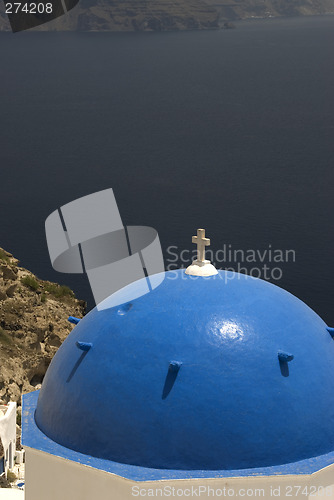 Image of greek island church over sea