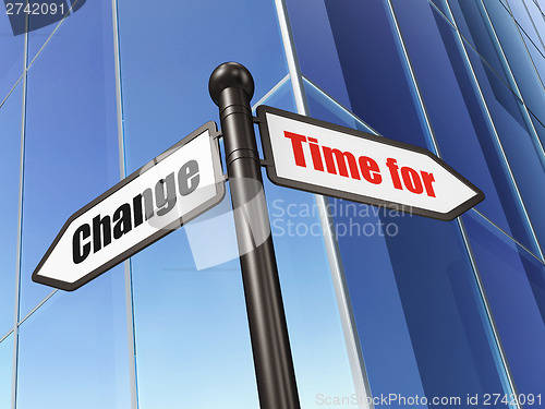 Image of Time concept: Time for Change on Building background