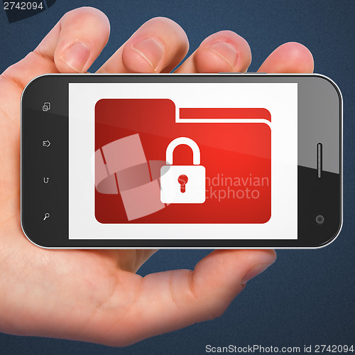 Image of Business concept: Folder With Lock on smartphone