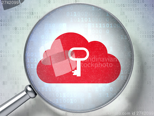 Image of Cloud technology concept:  Cloud With Key with optical glass on