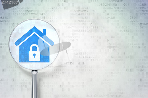 Image of Security concept:  Home with optical glass on digital background