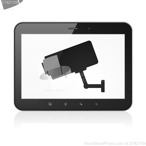 Image of Security concept: Cctv Camera on tablet pc computer