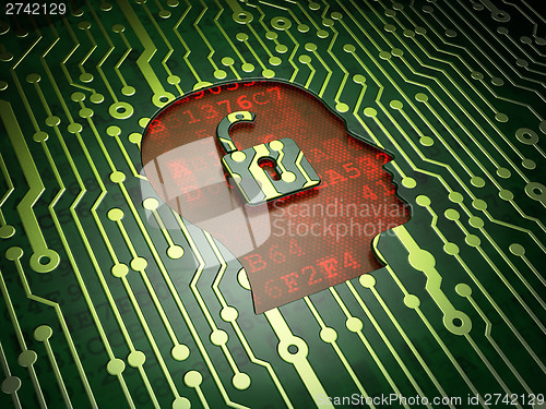 Image of Finance concept: Head With Padlock on circuit board background