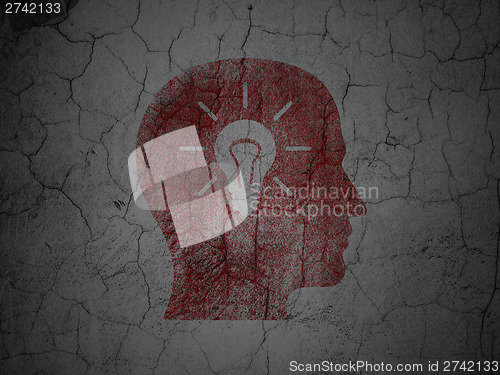 Image of Marketing concept: Head With Light Bulb on grunge wall backgroun