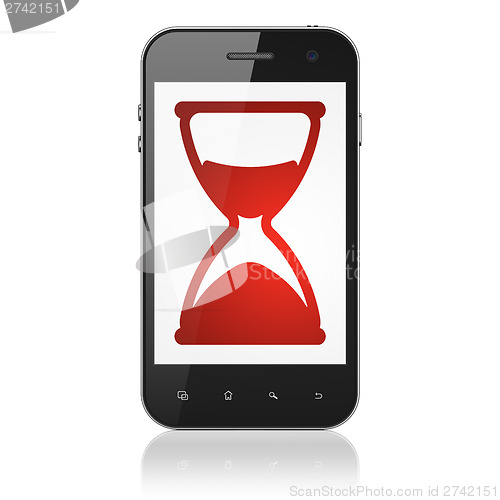 Image of Timeline concept: Hourglass on smartphone