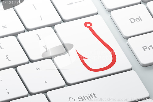 Image of Privacy concept: Fishing Hook on computer keyboard background