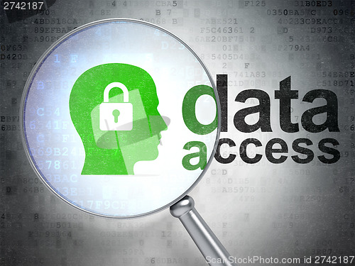Image of Data concept: Head With Padlock and Data Access with optical gla