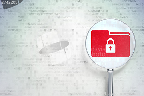 Image of Finance concept:  Folder With Lock with optical glass on digital