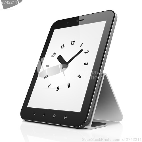 Image of Timeline concept: Clock on tablet pc computer