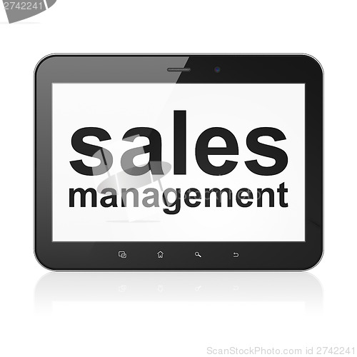 Image of Advertising concept: Sales Management on tablet pc computer
