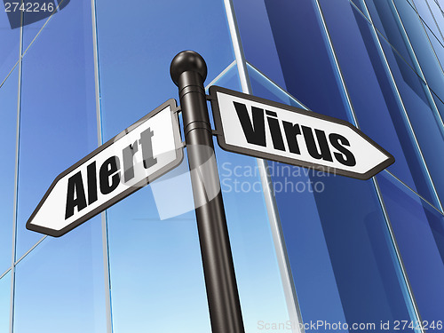 Image of Safety concept: Virus Alert on Building background